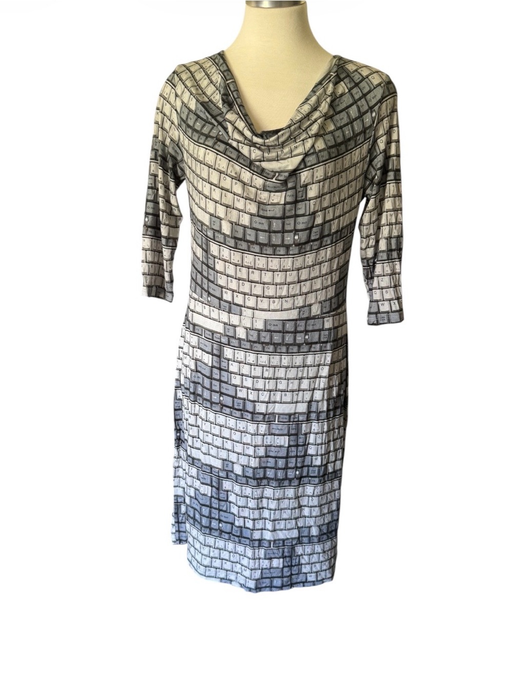Aventures des Toiles Cowl Neck Keyboard-Print Midi Dress in Gray